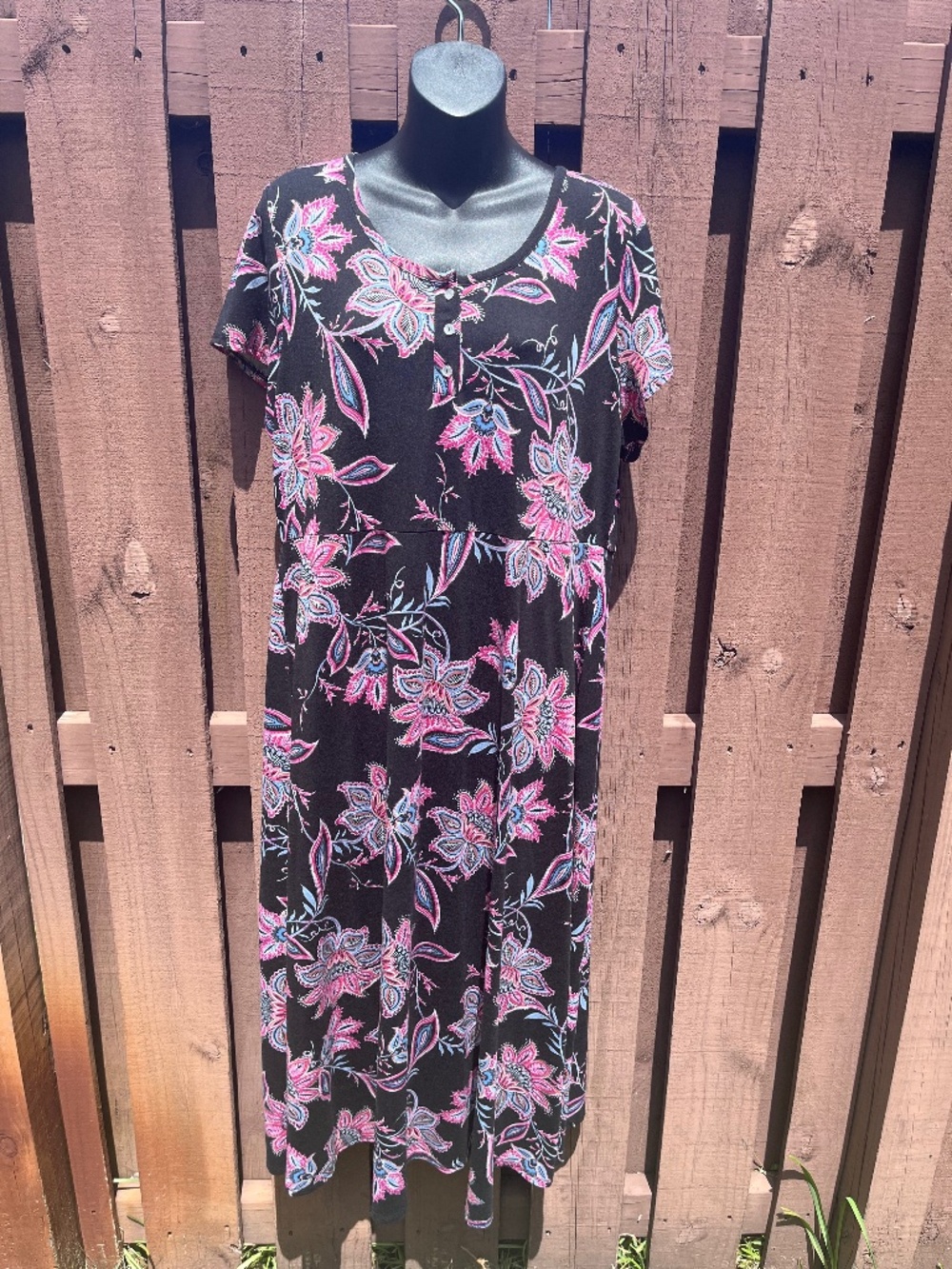 52seven Floral Scoop Neck Cap Sleeve Button Front Midi A-Line Dress 1X